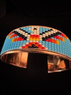 Handmade Beaded Turquoise and Multicolor copper Cuff Bracelet